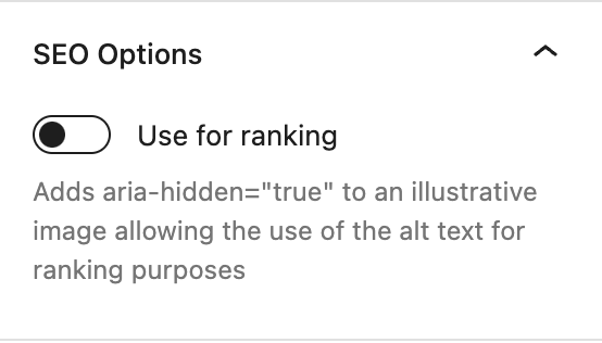 The Use for ranking toggle in the image block sidebar