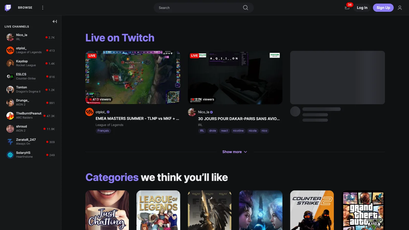 Twitch with the extension: the home page